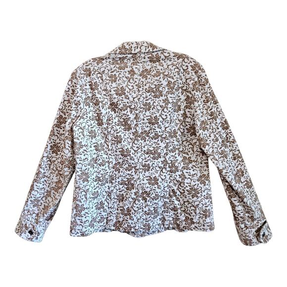 CHRISTOPHER CJ BANKS Women M Corduroy Jacket Blazer Buttons Tan White Floral 38" - Picture 7 of 8